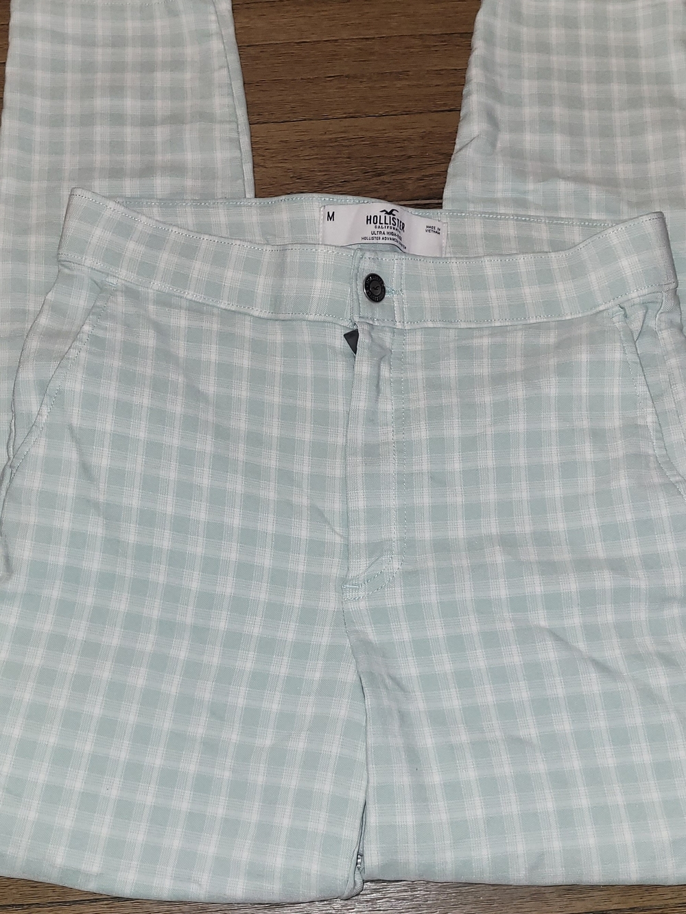 Hollister Mint Green Plaid High-Rise Pants